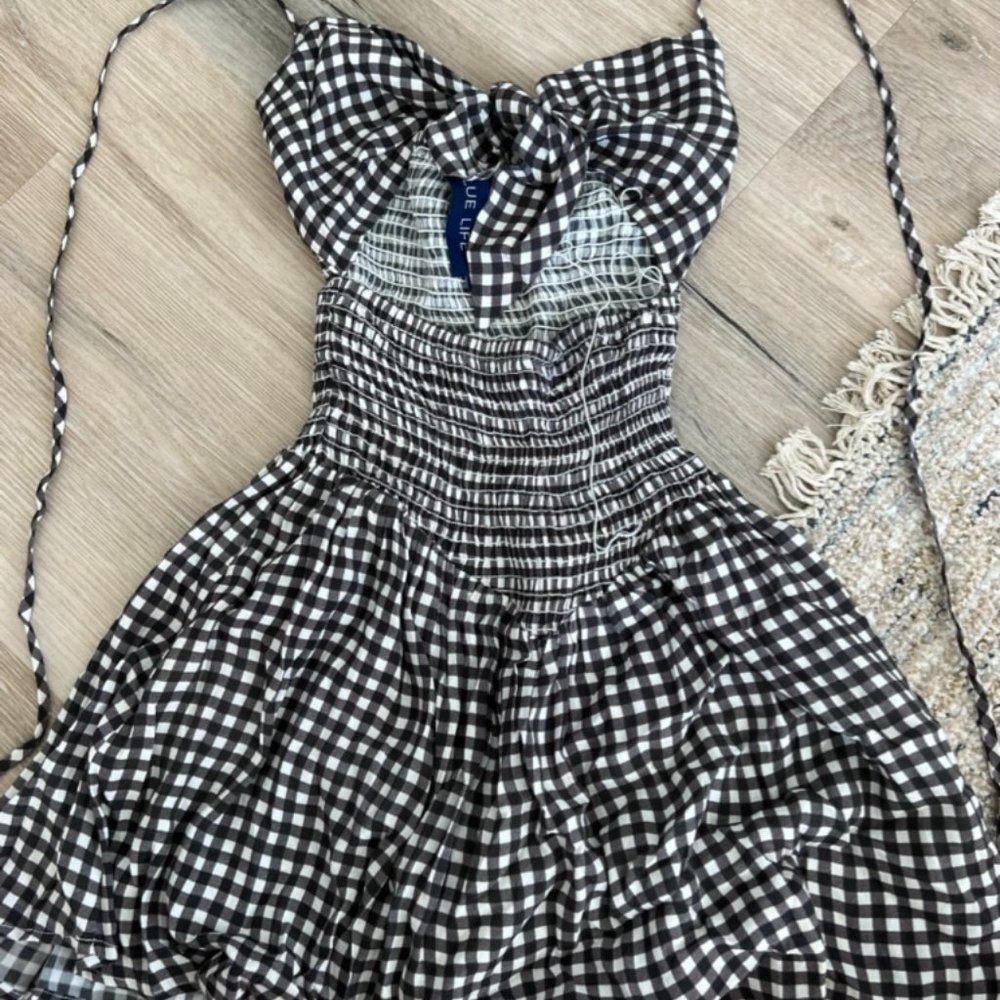 PLANET BLUE CHECKERED MINI DRESS